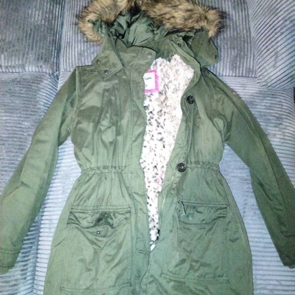 Abercrombie Kids Olive Utility Jacket with Faux Fur Hood